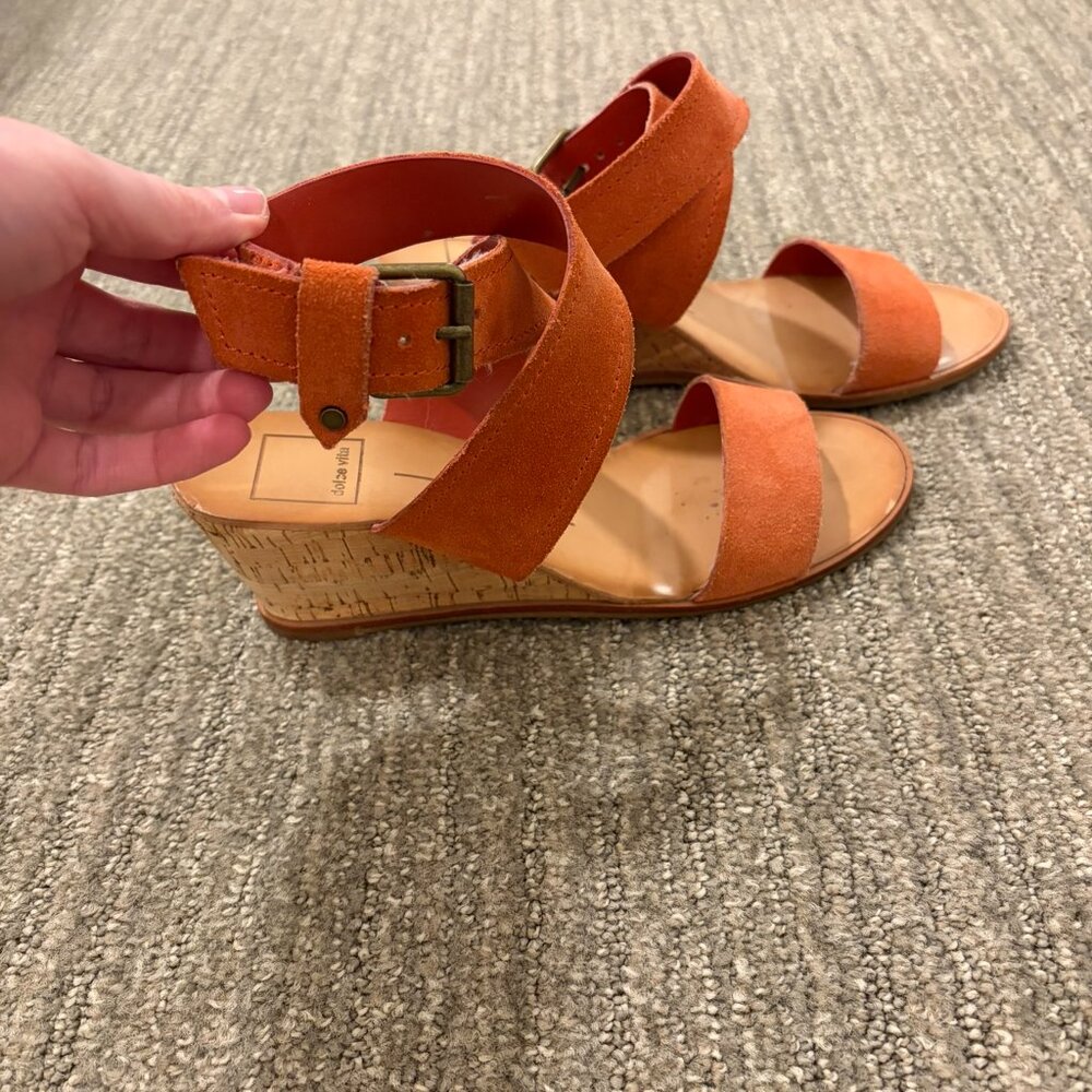 Dolce Vita Cork Wedge Sandals Coral Ankle Strap Womens Size US 7